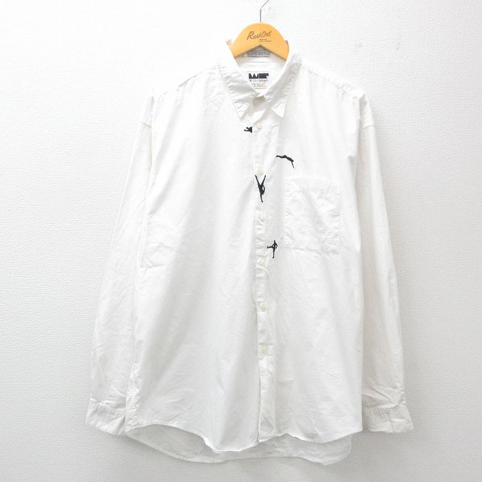 XL★古着 長袖 シャツ メンズ 90年代 90s 大きいサイズ コットン 白 ホワイト 25jun03 中古 トップス