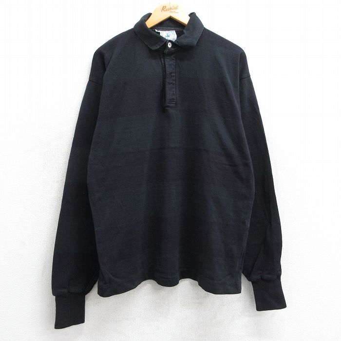 L★古着 ランズエンド 長袖 ラガー シャツ メンズ 90年代 90s コットン USA製 黒他 ブラック ボーダー 25jun10 中古 トップス