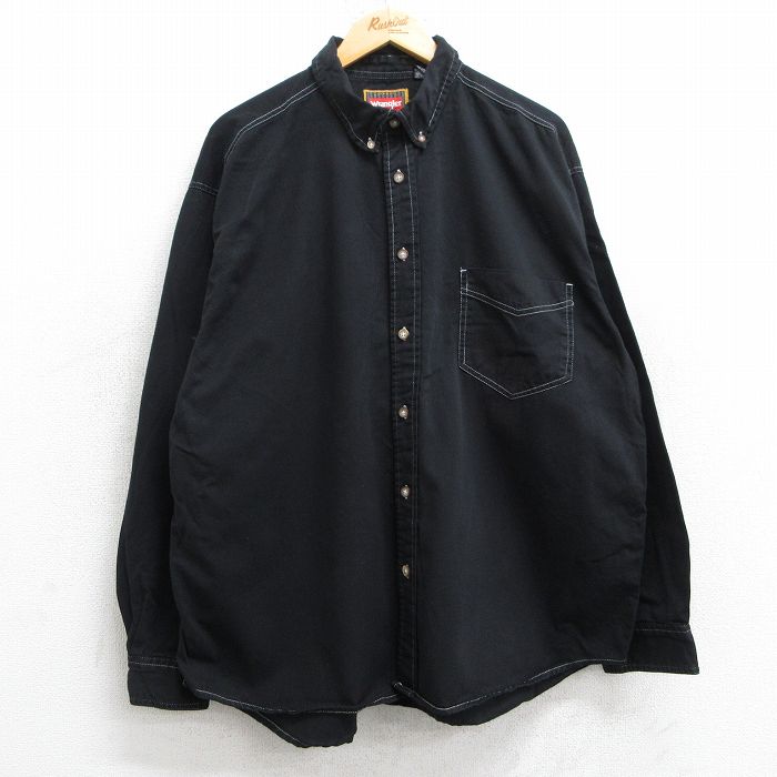 XL★古着 ラングラー Wrangler 長袖 シャツ メンズ 90年代 90s 大きいサイズ コットン ボタンダウン 黒 ブラック 25jun10 中古 トップス