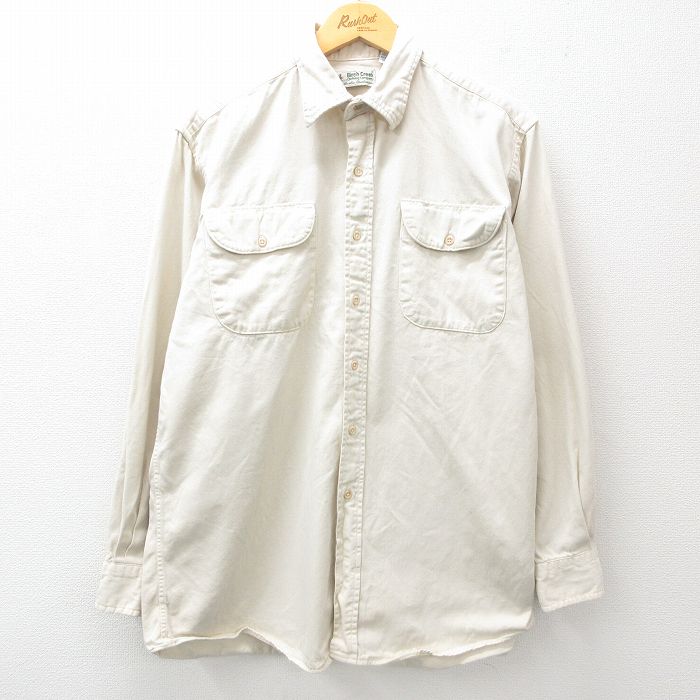 XL★古着 長袖 シャツ メンズ 90年代 90s コットン USA製 薄ベージュ カーキ 25jun11 中古 トップス