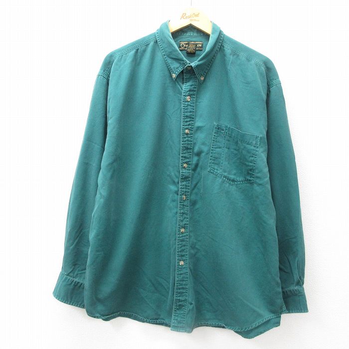 XL★古着 長袖 シャツ メンズ 00年代 00s 大きいサイズ コットン ボタンダウン 緑 グリーン 25jun11 中古 トップス