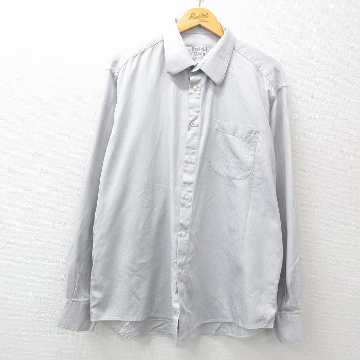 XL★古着 長袖 シャツ メンズ 大きいサイズ コットン イタリア製 薄グレー 25jun11 中古 トップス