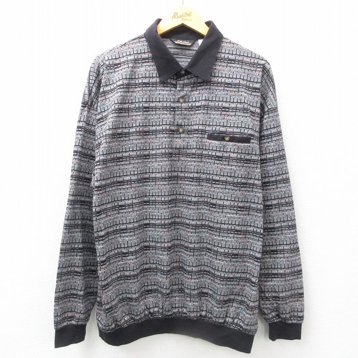XL★古着 長袖 ポロ シャツ メンズ 00年代 00s 黒他 ブラック 25jun11 中古 トップス