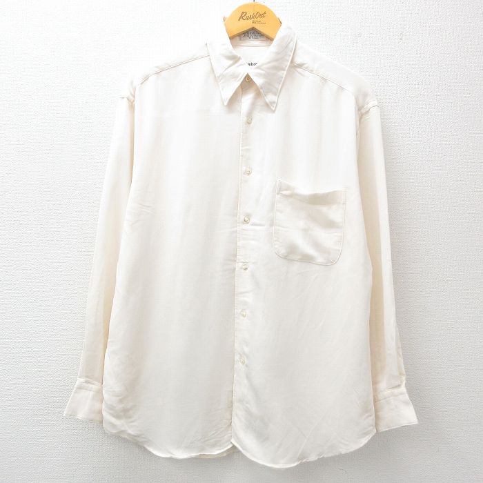 XL★古着 長袖 シャツ メンズ レーヨン 白 ホワイト 25jun11 中古 トップス