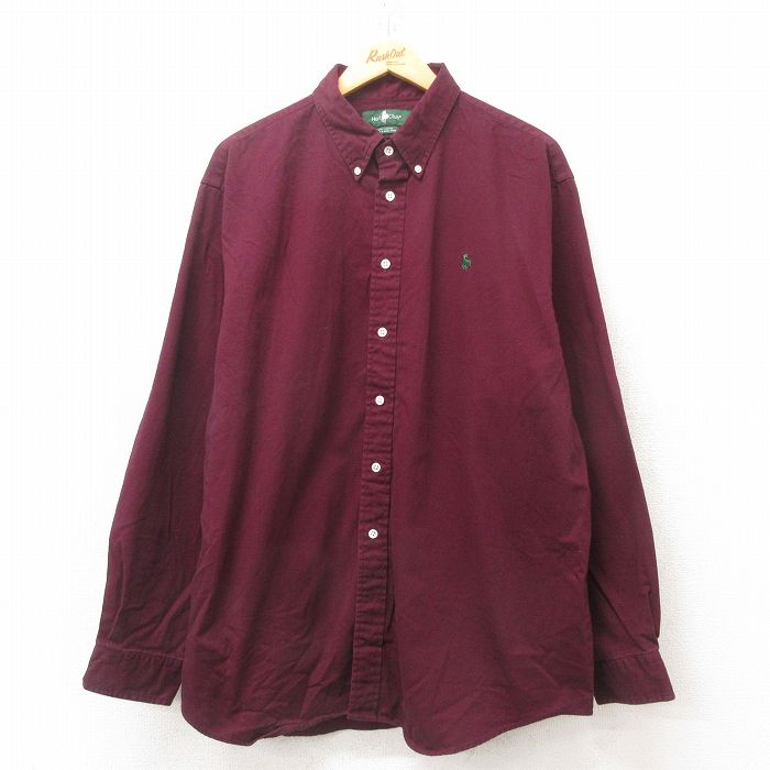 XL★古着 長袖 シャツ メンズ 90年代 90s 大きいサイズ コットン ボタンダウン エンジ 25jun16 中古 トップス