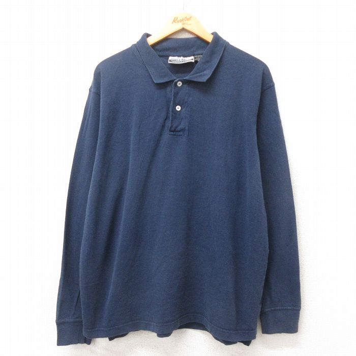 XL★古着 STEVE&BARRYS 長袖 ポロ シャツ メンズ 00年代 00s 鹿の子 大きいサイズ コットン 紺 ネイビー 25jun16 中古 トップス