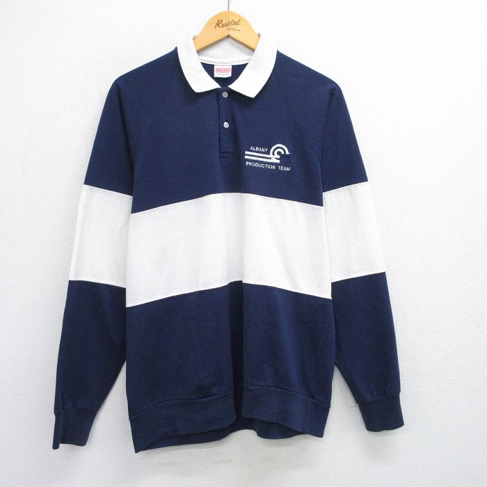 L★古着 長袖 ポロ シャツ メンズ 90年代 90s ALBANY ラグラン USA製 紺他 ネイビー 25jun19 中古 トップス