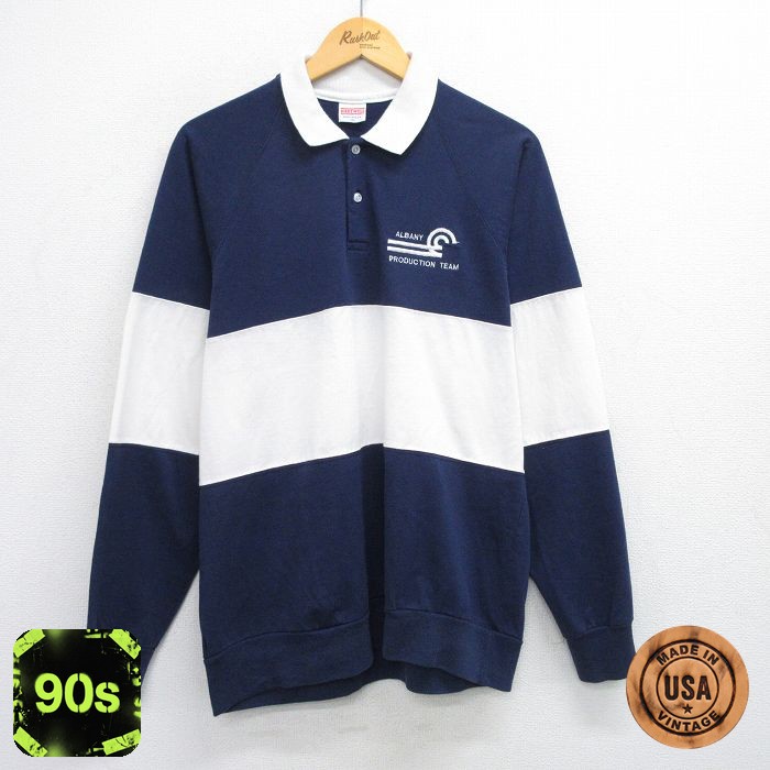 【50%OFF】90s ラグランポロシャツ ALBANY ネイビー L | 古着