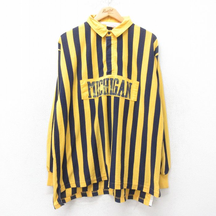 XL★古着 長袖 ラガー シャツ メンズ 00年代 00s ミシガン 黄他 イエロー ストライプ 25jun20 中古 トップス