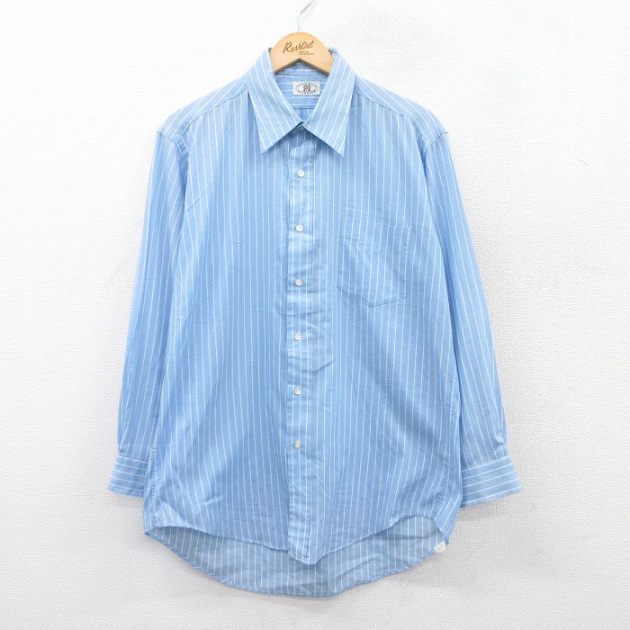 【50%OFF】XL★古着 長袖 シャツ メンズ 80年代 80s 水色他 ストライプ 25jun23 中古 トップス