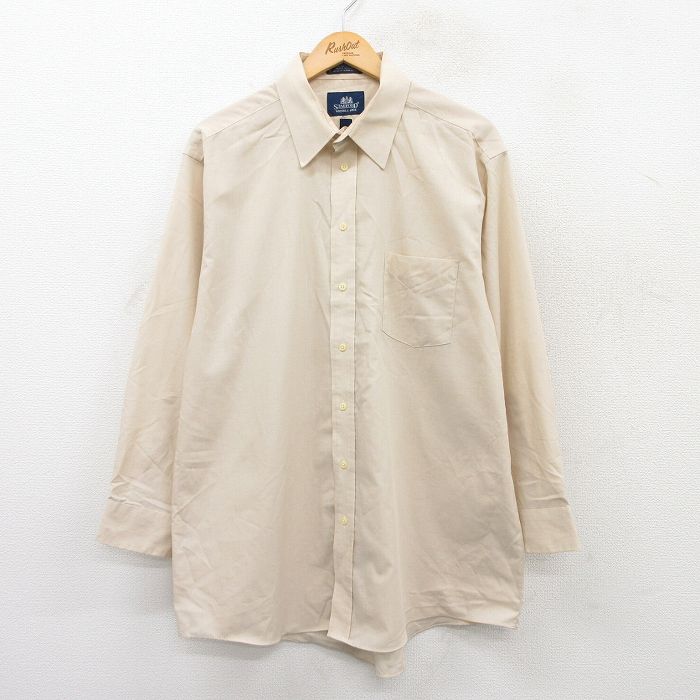 XL★古着 長袖 シャツ メンズ 90年代 90s ロング丈 ベージュ カーキ 25jun23 中古 トップス