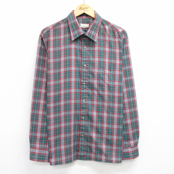 【20%OFF】XL★古着 長袖 シャツ メンズ 80年代 80s 緑他 グリーン チェック 25jun23 中古 トップス