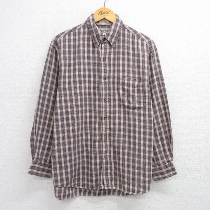 L★古着 エアロポステール AEROPOSTALE 長袖 シャツ メンズ 90年代 90s コットン ボタンダウン ベージュ系他 カーキ チェック 25jun23 中古 トップス