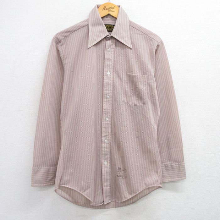 【50%OFF】L★古着 シアーズ 長袖 シャツ メンズ 80年代 80s ベージュ系他 カーキ ストライプ 25jun23 中古 トップス