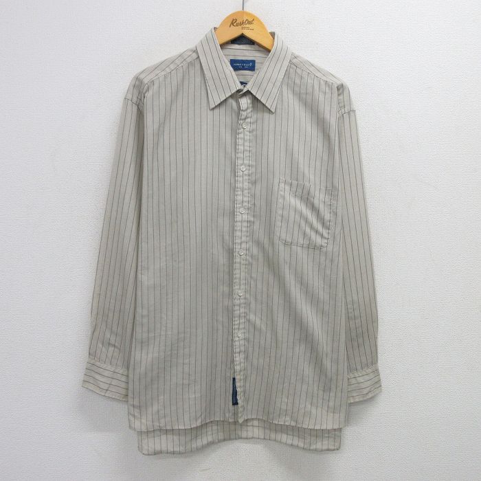 XL★古着 タウンクラフト 長袖 シャツ メンズ 90年代 90s 大きいサイズ ベージュ系他 カーキ ストライプ 25jun23 中古 トップス