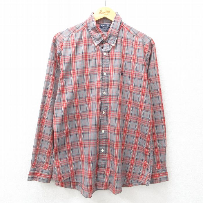 L★古着 長袖 シャツ メンズ 80年代 80s ワンポイントロゴ ボタンダウン グレー他 チェック 25jun23 中古 トップス