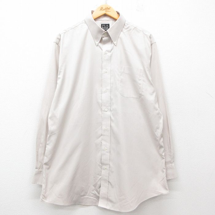 XL★古着 JOS A BANK 長袖 シャツ メンズ 大きいサイズ ロング丈 コットン ボタンダウン 薄ベージュ他 カーキ チェック 25jun25 中古 トップス