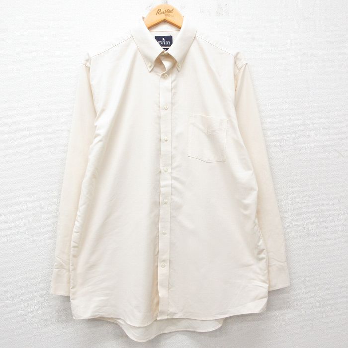 XL★古着 長袖 シャツ メンズ ロング丈 ボタンダウン 生成り 25jun25 中古 トップス