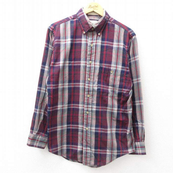 M★古着 アロー 長袖 シャツ メンズ 90年代 90s ボタンダウン 紺他 ネイビー チェック 25jun25 中古 トップス