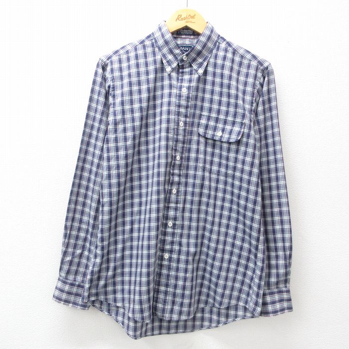 L★古着 GANT 長袖 シャツ メンズ 90年代 90s ボタンダウン 紺他 ネイビー チェック 25jun25 中古 トップス