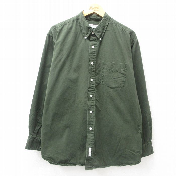 【50%OFF】XL★古着 長袖 シャツ メンズ 90年代 90s ボタンダウン 濃緑 グリーン 25jun25 中古 トップス