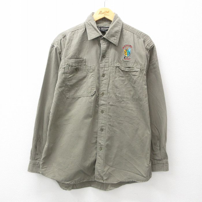 XL★古着 長袖 シャツ メンズ 釣り ハンティング コットン ベージュ カーキ 25jun25 中古 トップス