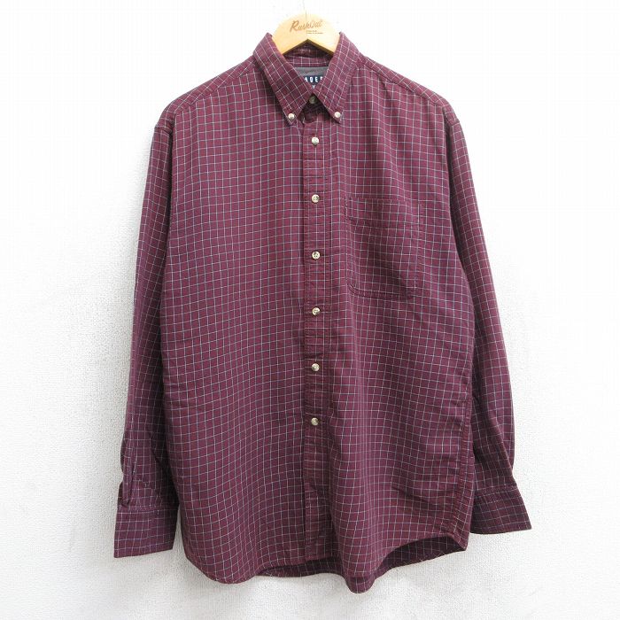 L★古着 長袖 シャツ メンズ 00年代 00s コットン ボタンダウン エンジ他 チェック 25jun25 中古 トップス