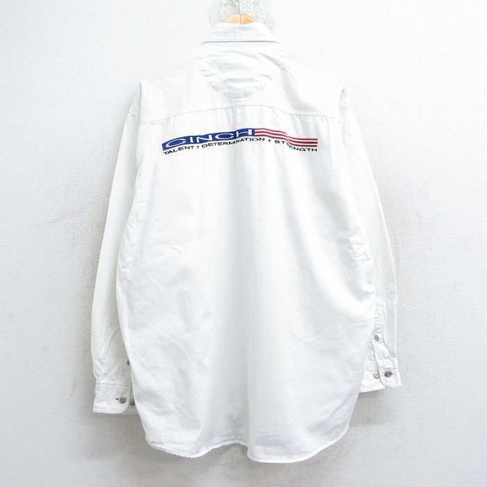 XL★古着 長袖 シャツ メンズ 90年代 90s CINCH 刺繍 大きいサイズ コットン 白 ホワイト 【spe】 25jun25 中古 トップス