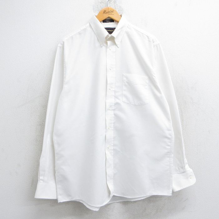 XL★古着 長袖 シャツ メンズ 90年代 90s オックスフォード ボタンダウン USA製 白 ホワイト 25jun25 中古 トップス