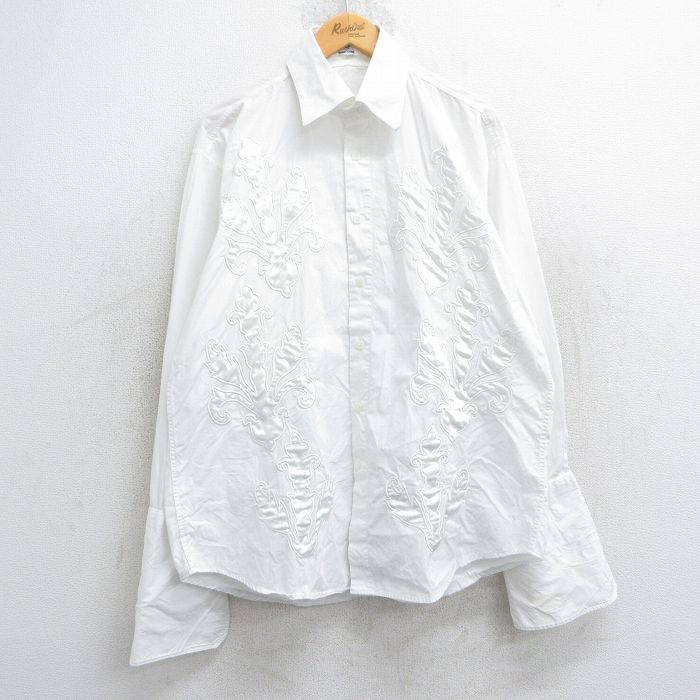 XL★古着 長袖 シャツ メンズ 90年代 90s 刺繍 白 ホワイト 25jun25 中古 トップス