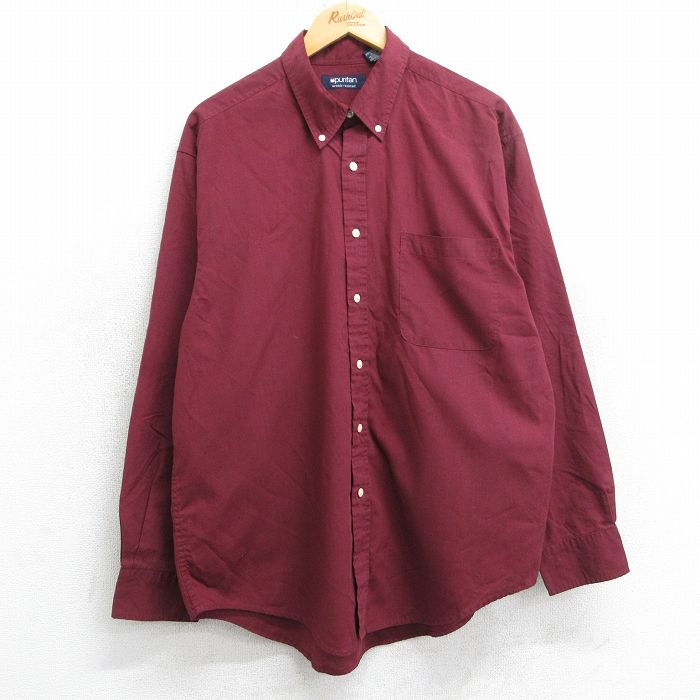 L★古着 ピューリタン 長袖 シャツ メンズ 00年代 00s ボタンダウン エンジ 25jun25 中古 トップス