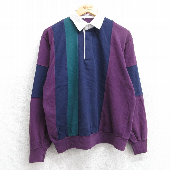 L★古着 長袖 ラガー シャツ メンズ 90年代 90s マルチカラー 紫他 パープル 25jun25 中古 トップス