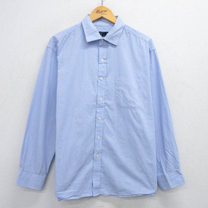 XL★古着 長袖 シャツ メンズ 大きいサイズ コットン 薄紺他 ネイビー チェック 25jun26 中古 トップス