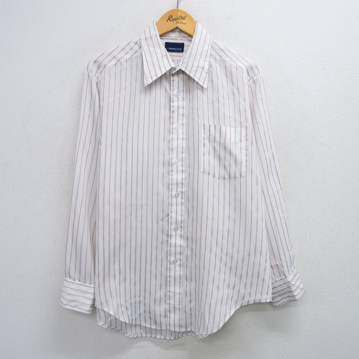 XL★古着 長袖 シャツ メンズ 90年代 90s USA製 白他 ホワイト ストライプ 25jun26 中古 トップス