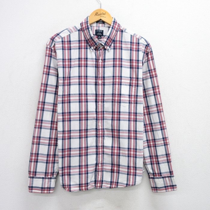 L★古着 ジェイクルー J.CREW 長袖 ブランド シャツ メンズ ボタンダウン 白他 ホワイト チェック 25jun26 中古 トップス