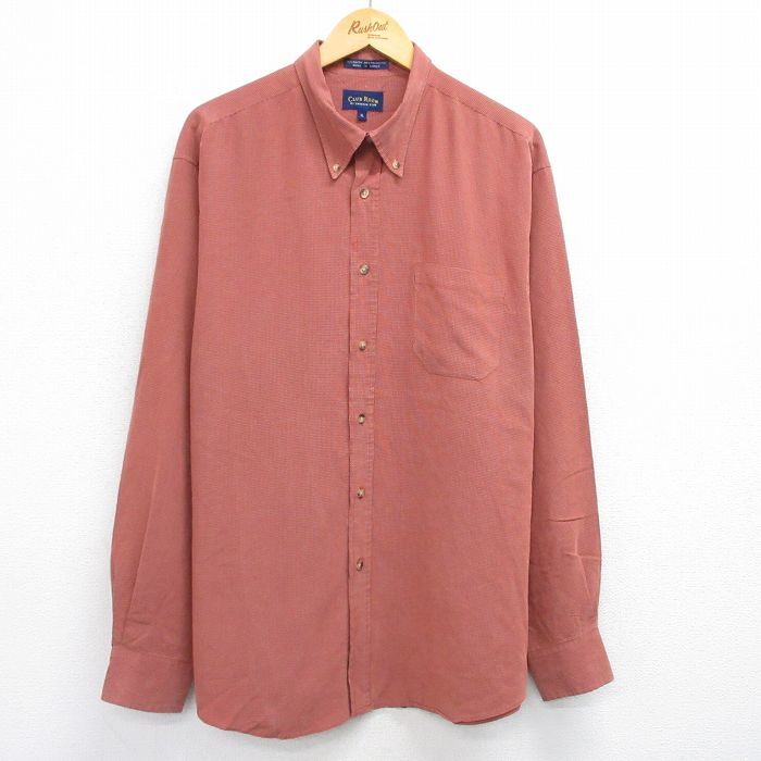 XL★古着 長袖 シャツ メンズ 大きいサイズ レーヨン ボタンダウン 茶他 ブラウン チェック 25jun26 中古 トップス