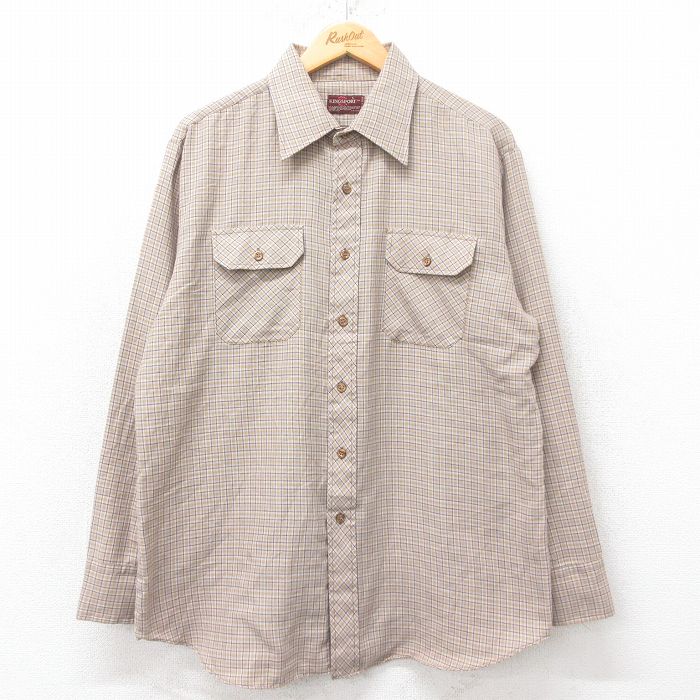 90s 長袖シャツ ベージュチェック XL | 古着