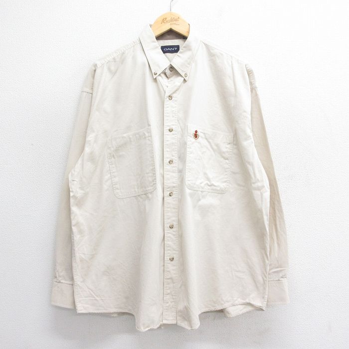 【50%OFF】90s 長袖シャツ エンブレム 生成り ベージュ XL | 古着