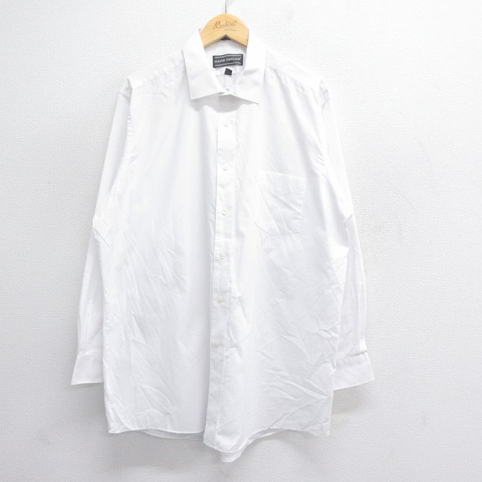 XL★古着 長袖 シャツ メンズ 90年代 90s 大きいサイズ ロング丈 白 ホワイト 25jun30 中古 トップス