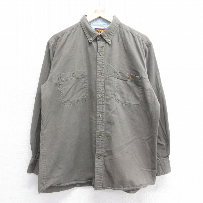 XL★古着 FADED GLORY 長袖 シャツ メンズ 00年代 00s コットン ボタンダウン グレー系 25jun30 中古 トップス