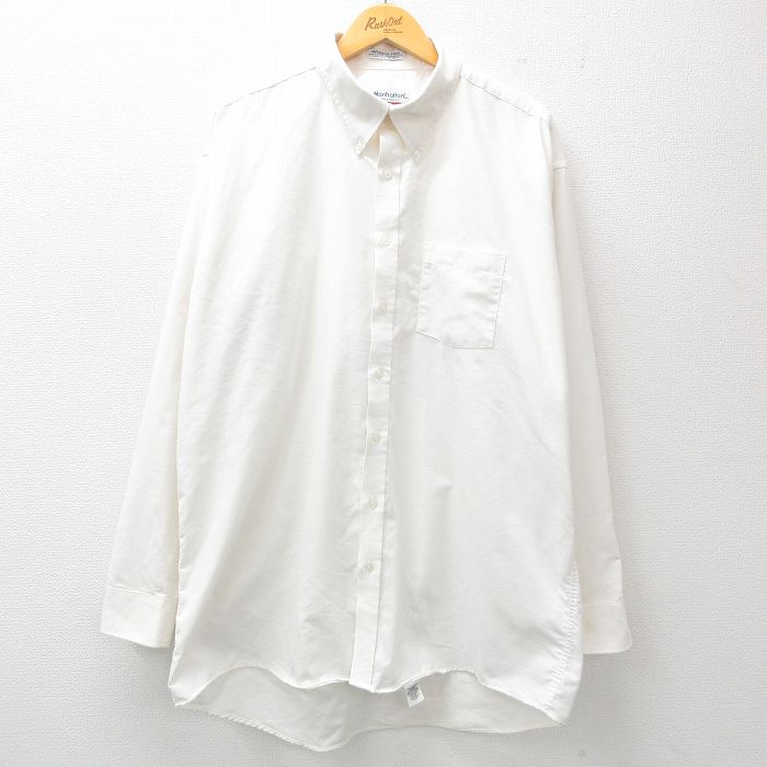 XL★古着 マンハッタン 長袖 シャツ メンズ 90年代 90s 大きいサイズ ロング丈 白 ホワイト 25jun30 中古 トップス
