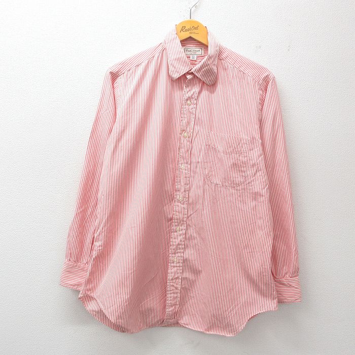 L★古着 長袖 シャツ メンズ 90年代 90s コットン ピンク他 ストライプ 25jun30 中古 トップス