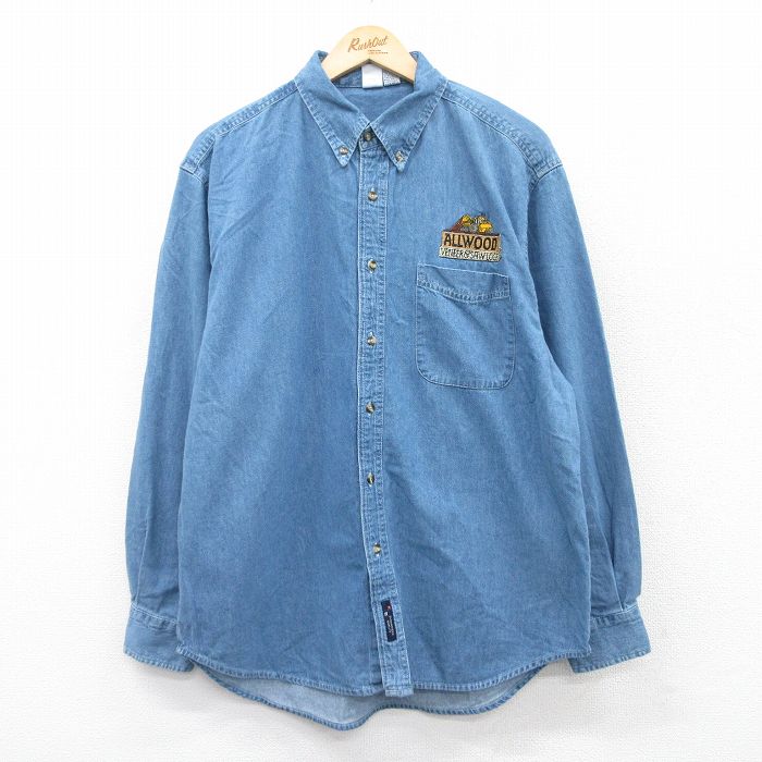 XL★古着 長袖 シャツ メンズ ALLWOOD コットン ボタンダウン 紺 ネイビー デニム 25jun30 中古 トップス