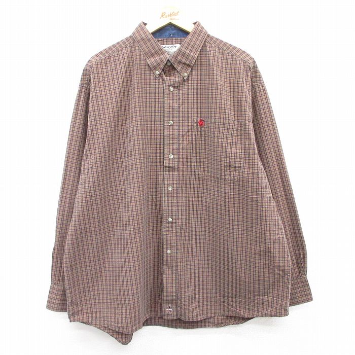 XL★古着 ラングラー Wrangler 長袖 ウエスタン シャツ メンズ PBR 大きいサイズ コットン ボタンダウン 茶他 ブラウン チェック 25jun30 中古 トップス