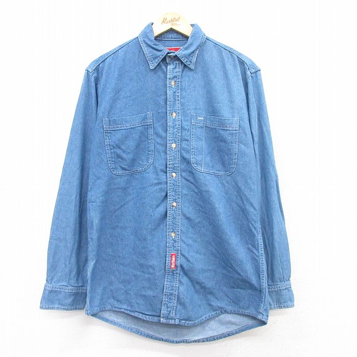 L★古着 長袖 シャツ メンズ 90年代 90s マルボロ コットン USA製 紺 ネイビー デニム 【spe】 25jul02 中古 トップス