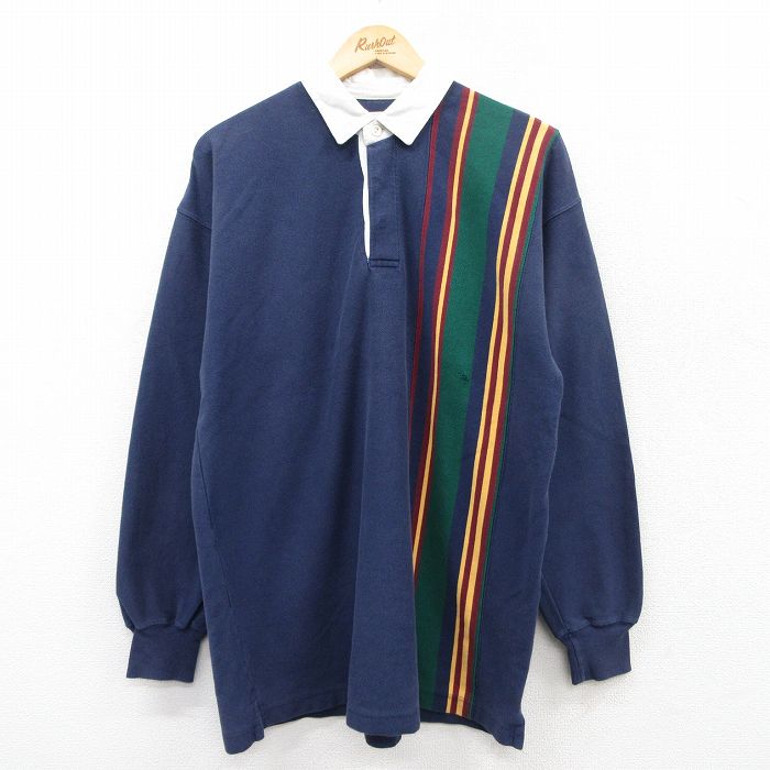 【50%OFF】L★古着 セントジョンズベイ 長袖 ラガー シャツ メンズ 90年代 90s コットン 紺他 ネイビー 【spe】 25jul02 中古 トップス