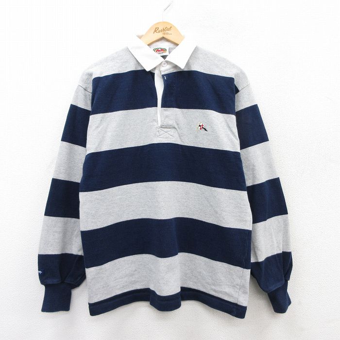 M★古着 バーバリアン 長袖 ラガー シャツ メンズ 90年代 90s 旗 コットン カナダ製 グレー 霜降り他 ボーダー 【spe】 25jul02 中古 トップス