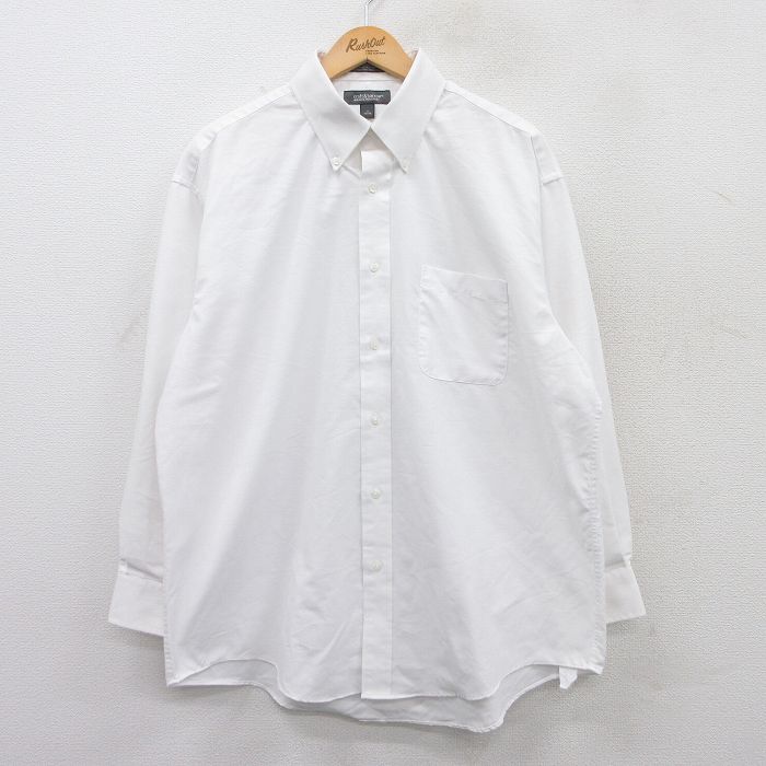 XL★古着 長袖 シャツ メンズ オックスフォード ロング丈 ボタンダウン 白 ホワイト 25jul02 中古 トップス