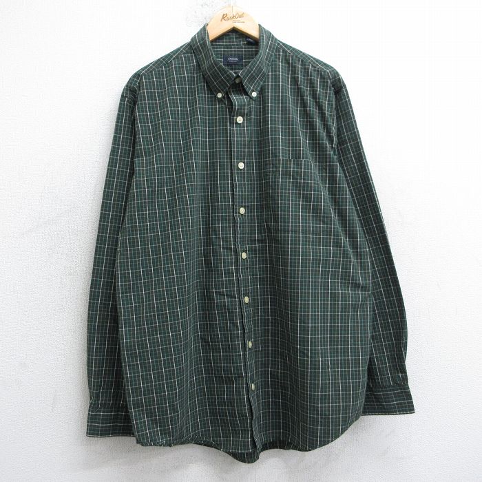 XL★古着 アロー 長袖 シャツ メンズ 大きいサイズ ロング丈 ボタンダウン 緑他 グリーン チェック 25jul03 中古 トップス