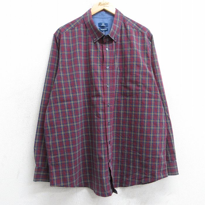 【20%OFF】XL★古着 長袖 シャツ メンズ 大きいサイズ ボタンダウン エンジ他 チェック 25jul03 中古 トップス